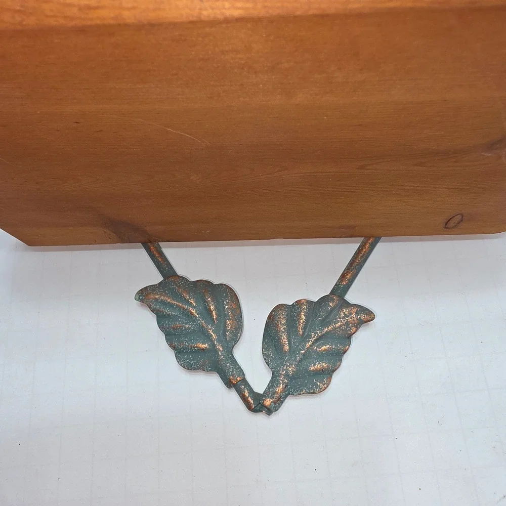 Vintage Heart Leaf Wall Shelf Verdigris Metal Copper Patina Wood Rustic Decor